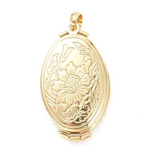 Craftdady 18K Gold Plated Brass Photo Locket Frame Pendants Charms for Necklaces Personalized Jewelry Crafts Making - size: 35x20mm Oval