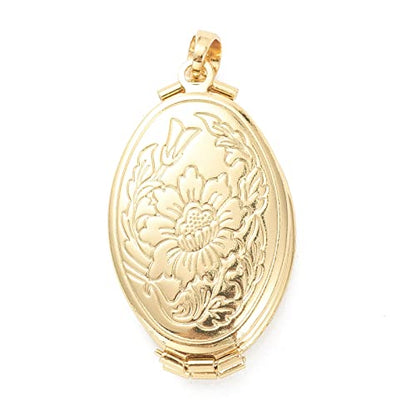 Craftdady 18K Gold Plated Brass Photo Locket Frame Pendants Charms for Necklaces Personalized Jewelry Crafts Making - size: 35x20mm Oval