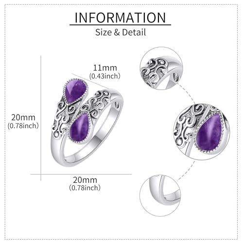 Ring for Women Sterling Silver Adjustable Band Open Rings Jewelry Gifts for Girls - style: Amethyst