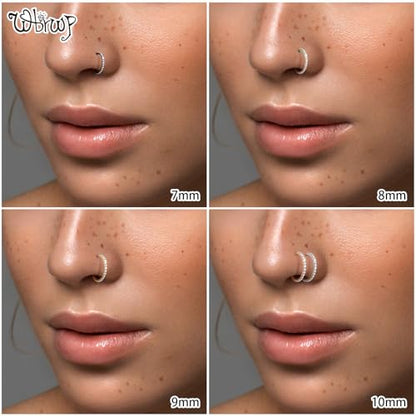 WBRWP 316L Stainless Steel Nose Hoop Rings Clicker with Zircon/Opal 14g-20g | Hypoallergenic Nose Rings Segment Clicker Lip Rings Cartilage Rook Conch Earrings Diameter 5mm-10mm - color: Black ring with zircon -1pc Pack