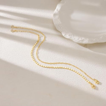 Moodear Gold Bracelets for Women, 2PCS Dainty 14K Gold Plated Link Chain | Waterproof Non Tarnish Jewelry, Adjustable Gold Plated Link & Bead Chain, Perfect for Daily Wear, Vacation Outfits & Gifts - color: gold-6