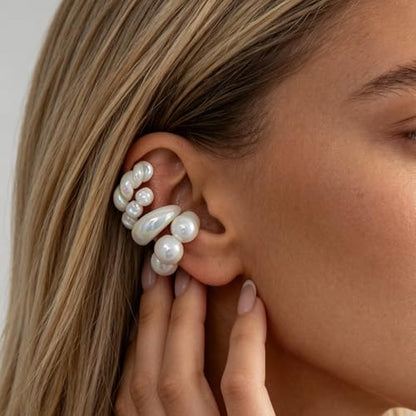Chunky Resin Ear Cuffs Earrings for Women 4Pcs Colorful Non Piercing Clip On Cartilage Hoop Earrings Trendy Jewelry - color: White