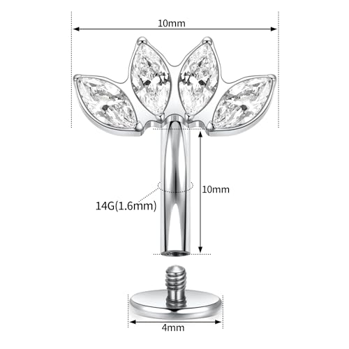 G23 Titanium Belly Jewelry 14G Flat Bottom Floating Belly Button Rings Curved Belly Barbell Navel Ring Belly Piercing 8/10/12/14mm Navel Rings Belly Piercings Jewelry for Women - color: Style4:Silver,4 Horse Eye CZ