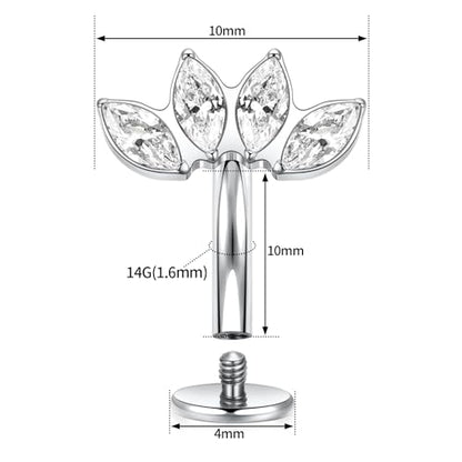 G23 Titanium Belly Jewelry 14G Flat Bottom Floating Belly Button Rings Curved Belly Barbell Navel Ring Belly Piercing 8/10/12/14mm Navel Rings Belly Piercings Jewelry for Women - color: Style4:Silver,4 Horse Eye CZ