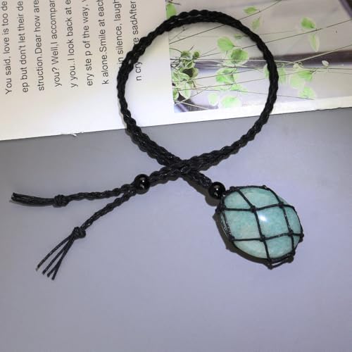 weryerker Natural Gemstone Pendant Necklace Healing Crystal Stone Pendant with Hand-Woven Rope Adjustable for Women Men - color: 1PC Amazonite