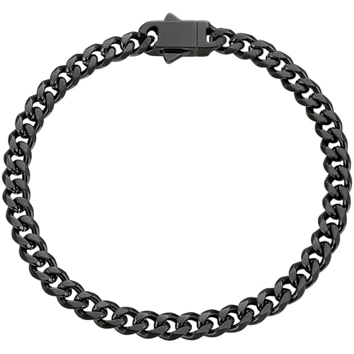 Fiusem Cuban link Mens Bracelet | 5mm/7mm/8mm Width, 7.1"/7.5"/7.9" Length Stainless Steel Bracelets for Men - color: 5mm width-black, size: 7.1 inches