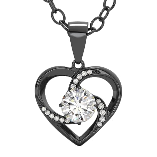 SERASAR Black Heart Pendant Necklace Women Jewelry I Love You Gift Wife Her - color: Black, style: Emotion