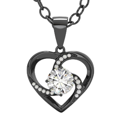 SERASAR Black Heart Pendant Necklace Women Jewelry I Love You Gift Wife Her - color: Black, style: Emotion