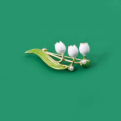 Flower Brooch for Women Rhinestone Pearl Zirconia Flower Lapel Pin Birthday Holiday Gift for Mother Wife Girlfriend - color: 08 Lily of the Valley-1