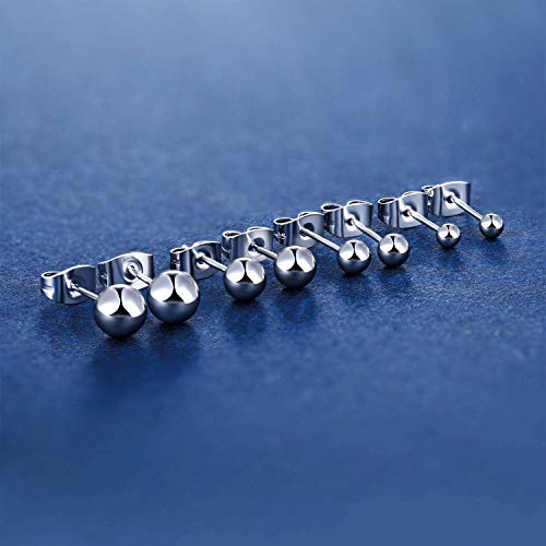 6 Pairs Surgical Stainless Steel Round Ball Stud Earrings Set for Women Men 3-7mm - style: 3/4/5/6/7mm Ball Stud Earrings