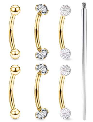 18G 16G 14G Eyebrow Ring Piercing Jewelry Surgical Steel Internal Thread Vertical Labret Lip Ring Rook Daith Earrings Belly Button Ring Piercing Jewelry for Women Men CZ Silver Black Gold - color: Gold, size: 18G, 10mm Length