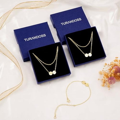 Initial Bracelets for Women Girls Trendy, Dainty 14K Gold Plated 2 Initial A-Z Disc Stacked Layered Bracelet Set Personalized Friendship Birthday Gifts Jewelry for Daugther Girls - color: AC