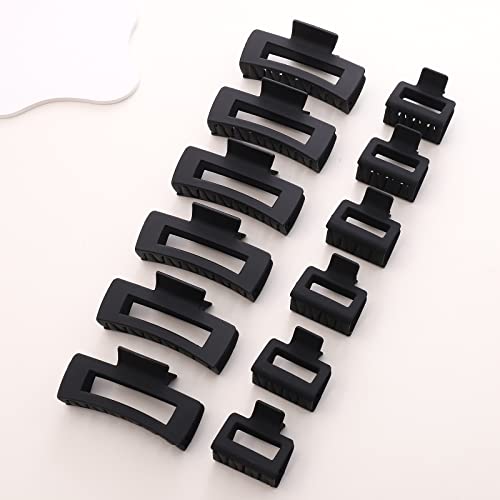 12 Pack Black Square Claw Clips, Big and Small Neutral Rectangle Hair Claw, Non-slip Matte Large Hair Clips for Women,Strong Hold jaw clip for Thick Thin Hair - color: Mixed Black