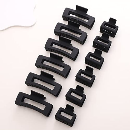 12 Pack Black Square Claw Clips, Big and Small Neutral Rectangle Hair Claw, Non-slip Matte Large Hair Clips for Women,Strong Hold jaw clip for Thick Thin Hair - color: Mixed Black