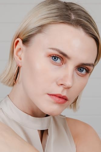 Hoops & Loops 925 Sterling Silver 2mm Oval Click-Top Hoop Earrings for Women, Men 15mm 20mm 25mm 30mm 35mm 40mm, Hypoallergenic Silver, 14k Yellow Gold, Rose Gold Flash Plate, Black - color: Rose Gold, size: 30mm (1.2'')