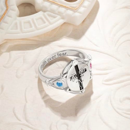 callie Custom Signet Ring - Engraved Text & Photo, Personalized Family Crest Coat Of Arms Rings, 925 Sterling Silver/Brass | Father's Day Jewelry Gifts for Men & Women - color: Cross-1