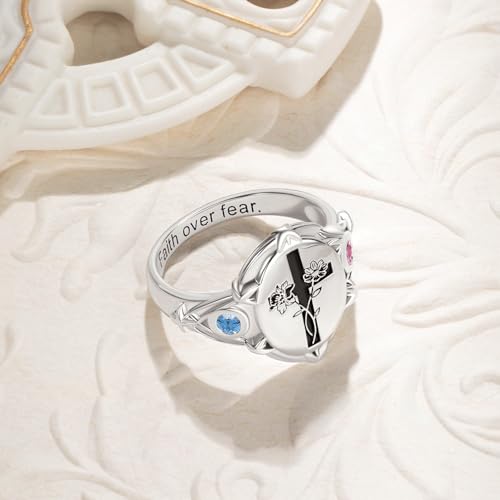 callie Custom Signet Ring - Engraved Text & Photo, Personalized Family Crest Coat Of Arms Rings, 925 Sterling Silver/Brass | Father's Day Jewelry Gifts for Men & Women - color: Cross-1