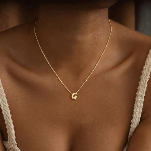 Initial Necklaces for Women, 14K Gold Plated Dainty Bubble Letter Necklace A-Z Name Pendant Necklace for Women Trendy Gold Jewelry Personalized Gifts - color: G