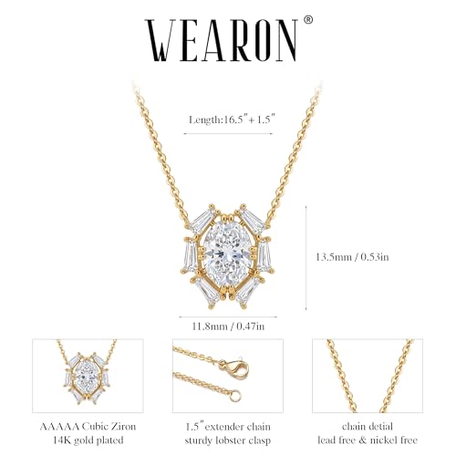 WEARON Gold Necklace for Women Gold Star Necklace 14K Gold Plated CZ Necklace Dainty Choker Charm Necklaces Hypoallergenic Trendy Jewelry for Women Gift - color: Oval Cz