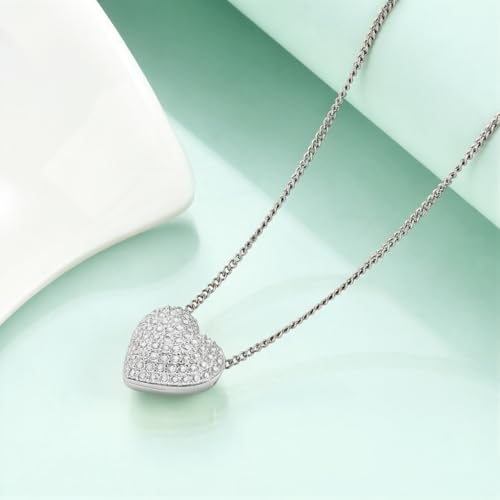 Rnivida Small Cz Pave Puff Heart Necklace for Women - color: Cz Heart - Silver
