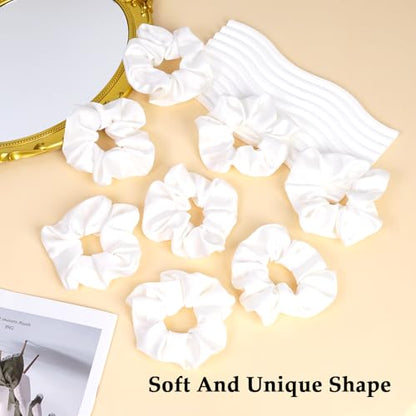 Satin Scrunchies for Women – 8PCS White Silk Hair Ties – No Crease, Frizz-Free, Gentle Elastic Hair Bands for Thick & Thin Hair, Soft & Stylish Hair Accessories Gifts - color: Large-White