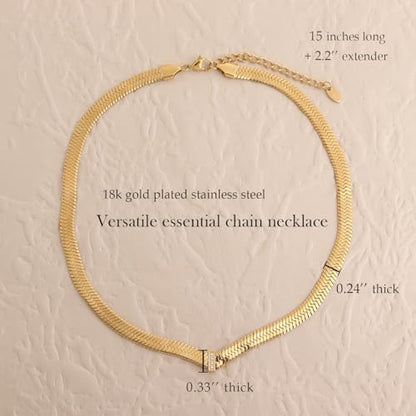 Jean Beau Gold Choker Necklace for Women, Simple 18K Gold Plated Adjustable Link Chain Prom Jewelry Gifts - color: Snake Chain
