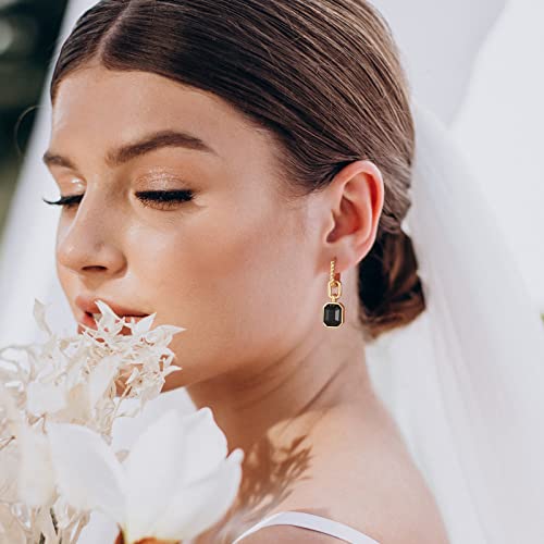 Birthstone Crystal Dangle Drop Earrings, 18K Gold Plated Huggie HoopEarring | Hypoallergenic Earring Jewelry Gifts for Women, Birthdays, anniversaries, weddings - color: Black-Hoop