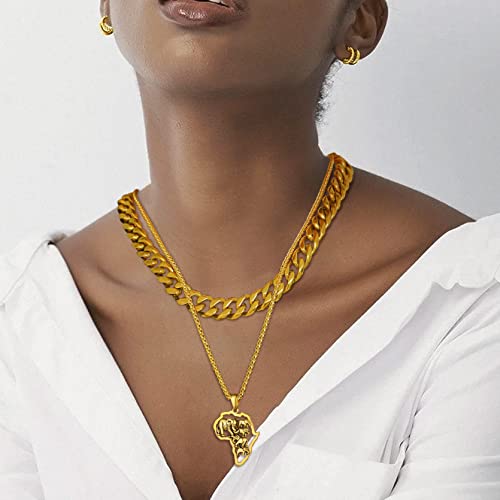 GOLDCHIC JEWELRY Africa Map Necklace for Men, Stainless Steel African Tribal/Egyptian Eye of Horus/I LOVE AFRICA/Elephant Map Hiphop Jewelry Unisex with 22'+2'Adjustable Chain - color: Elephant - Gold, style: No Customization