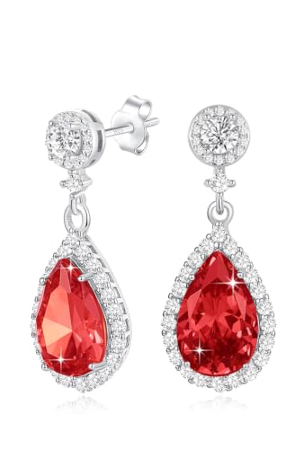 Silver Diamond Dangle Earrings for Women Rhinestone Teardrop Crystal Cubic Zirconia Drop Dangling Wedding Costume Jewelry - color: 07.July-White Gold Plated | Ruby red