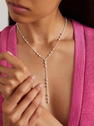 14K Gold Plated Layered Lariat Necklace for Women - Waterproof Non-Tarnish Dainty Gold Chain Necklace, Long Boho Statement Jewelry for Wedding, Prom, Summer Vacation Gifts - color: Beads Y Necklace-Silver