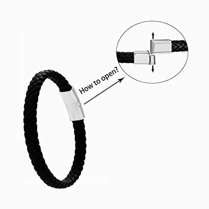 Geoffrey Beene Men's Braided Genuine Leather Bracelet with Stainless Steel Closure - color: Silver