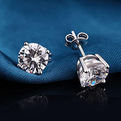 Jiamiaoi 18K White Gold Plated Stud Earrings 925 Sterling Silver Round and Square Cut Princess Cut 5A+ Cubic Zirconia Stud Earrings 4mm to 8mm Fashion Jewelry for Men Women - color: A-Round Cut-Silver, size: 5mm