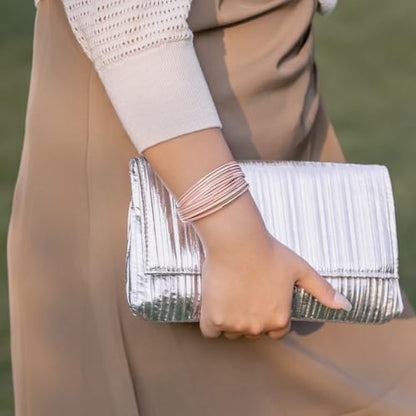 Gold Tube Leather Wrap Bracelets Boho Chunky Stackable Layered Western Cuff | Stacked Bohemian Cool Magnetic Clasp Bangles Statement Cowgirl Hippie Country Festival Accessories for Women Trendy - color: Pink