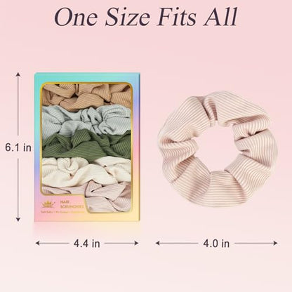 Ribbed Knit Scrunchies, Soft Stretchy Fabric Hair Ties, Neutral Solid Colors (Beige, Sage, Gray) No Crease for Women, Thick & Thin Hair, Everyday Casual & Workout Use - color: Set 16