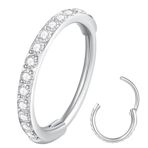 ORANGELOVE 20G 18G 16G Clear CZ Nose Ring Hoop 316L Surgical Steel Seamless Silver Septum Ring Clicker Jewelry Cartilage Earring Ear Piercing Hoop Earrings for Women Men Helix Rook Lobe Conch Tragus Daith Lip Hinged Piercing Jewelry with Cubic Zirconia -
