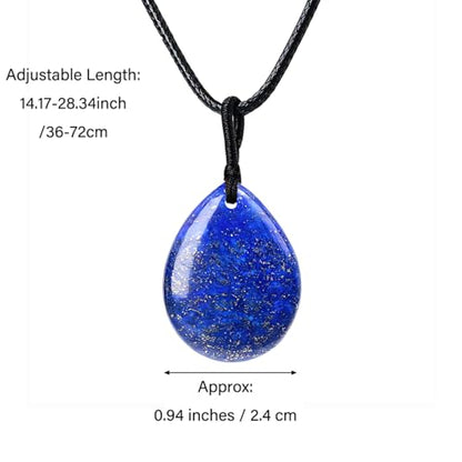 Teardrop Gemstone Necklaces for Women, Healing Crystal Pendant Necklace Birthstone Jewelry for Women - color: Lapis Lazuli