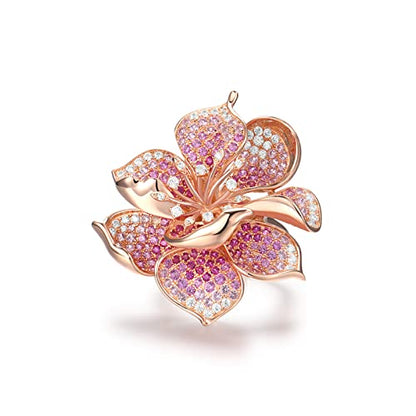 Santuzza Sterling Silver Gemstone Flower Ring for Women - color: [A]Hibiscus-Pink