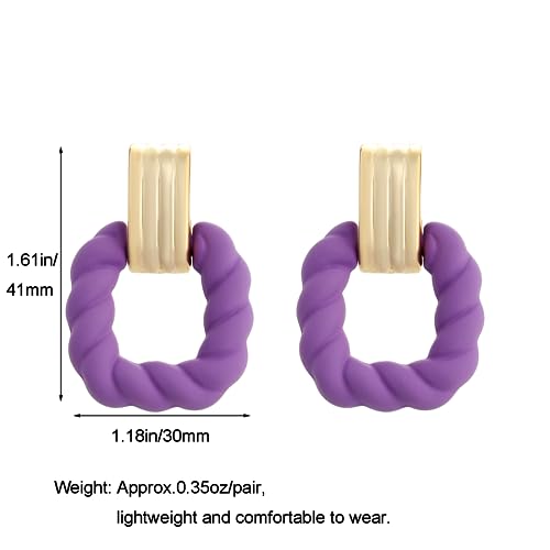 RUOFFETA Rectangle Earrings for Women, Acrylic Square Earrings Twisted Geometric Statement Jewelry - color: Purple Gold