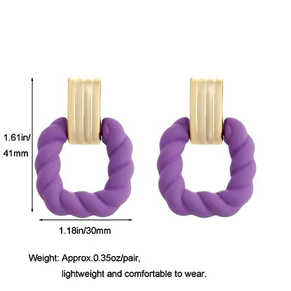 RUOFFETA Rectangle Earrings for Women, Acrylic Square Earrings Twisted Geometric Statement Jewelry - color: Purple Gold
