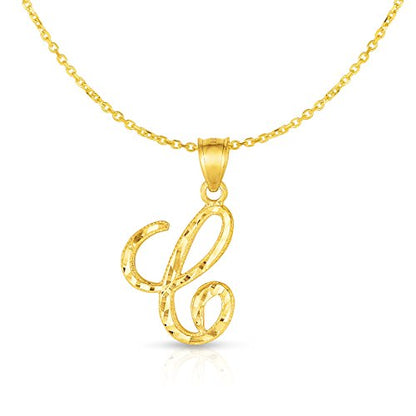Floreo 10K Yellow Gold Charm Pendant Letter A-Z Personalized Alphabet Initial Name with optional 18 Inch Necklace - style: C with Chain
