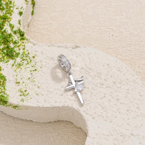 PROESS Initial Cross Charm 925 Sterling Silver Letter A B C Pendant Dangle Charm Beads for Bracelet Initial Cross Jewelry Gifts for Women - style: 20-T