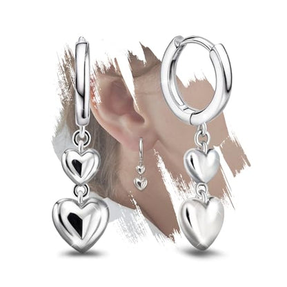Heart Earrings for Women Girls-Sterling Silver Heart Dangle Hoop Earrings with Charm Love Huggie Hoop Earrings Hypoallergenic Delicate Jewelry Gifts for Women Girls Birthday - color: Double Heart Hoop Earrings