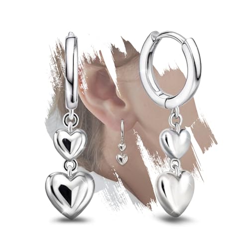 Heart Earrings for Women Girls-Sterling Silver Heart Dangle Hoop Earrings with Charm Love Huggie Hoop Earrings Hypoallergenic Delicate Jewelry Gifts for Women Girls Birthday - color: Double Heart Hoop Earrings
