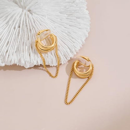Gold Silver Trendy Clip On Dangle Earrings for Women | Clip On Drop Earrings, Tassel Chain Hoop Earrings, Non Piercing, Fashion Jewelry Gifts - color: A Clip-Gold