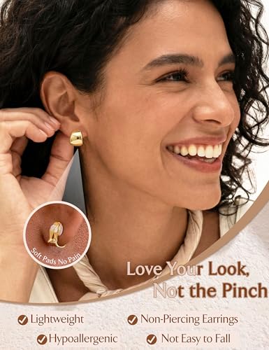 11 Pairs Clip on Earrings for Women 14K Gold Plated Clip Earring | Hypoallergenic Earrings for Non Pierced Ears, Chunky Cubic Zirconia Pearl Knot Flower Fake Ear Clips Set Jewelry - color: 14K Gold Plated