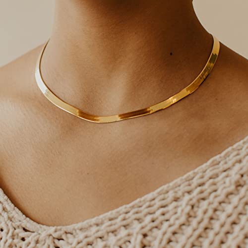 CHESKY Gold Necklace for Women 14K Plated/S925 sterling silver Snake Chain | Dainty Gold Necklace,Thin Chunky Chain,Simple Choker Necklaces for Women,Non tarnish Trendy Jewelry, Gifts for Women - color: gold, style: 5mm 14 inch snake