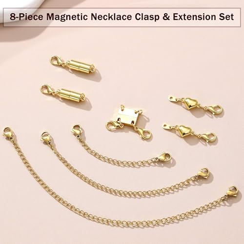 Extra Strong Magnetic Necklace Clasps and Closures, Necklaces Separator for Layering Stacks, Necklace Chain Extenders for Women, Magnet Detangler Clasp Bracelet 8Pcs 16K Gold Plated - color: 8Pcs-16K Gold Plated