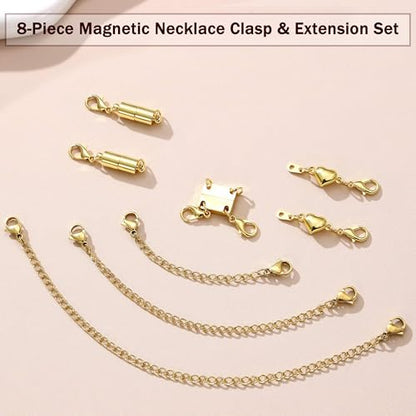 Extra Strong Magnetic Necklace Clasps and Closures, Necklaces Separator for Layering Stacks, Necklace Chain Extenders for Women, Magnet Detangler Clasp Bracelet 8Pcs 16K Gold Plated - color: 8Pcs-16K Gold Plated