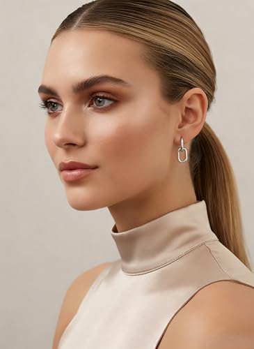 FAN&LOUIS 24K Gold Plated Clip On Earrings for Women, Gold Chain Link Drop Dangle Double Hoops Hypoallergenic Trendy Lightweight Clip-On Earrings for Non-Pierced Ears - style: Gold and Silver