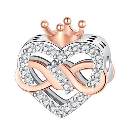 LUXILLA Love You Best Friend Grandma Wife Heart Charm 925 Sterling Silver Charms Fit for Bracelets Necklace Jewelry Gift for Women - color: Crown Infinity Love Charm